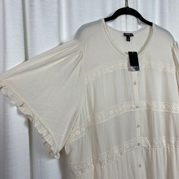 Torrid Whisper White Cream Gauze Y Neck Maxi Dress Sz.4 NWT - Picture 10 of 16